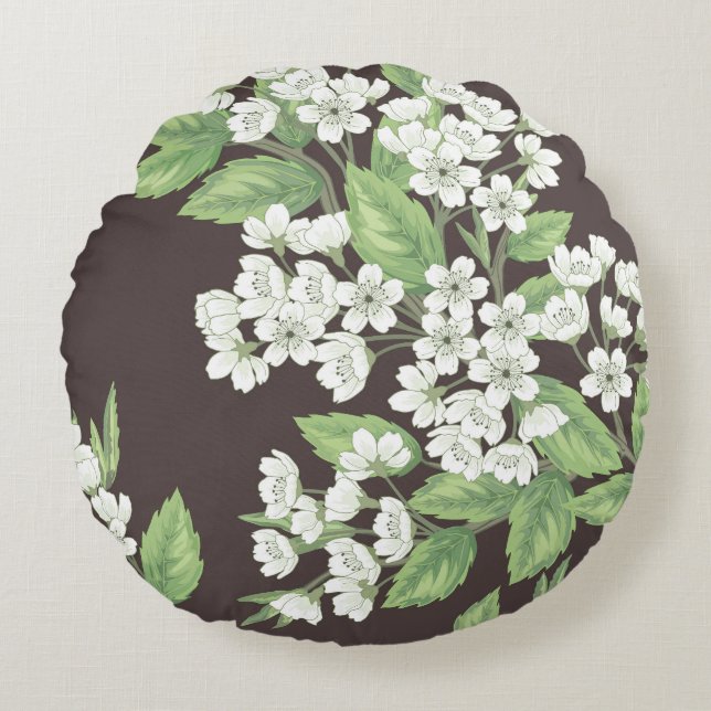 Spring pattern, green branches seamless. round pillow (Front)