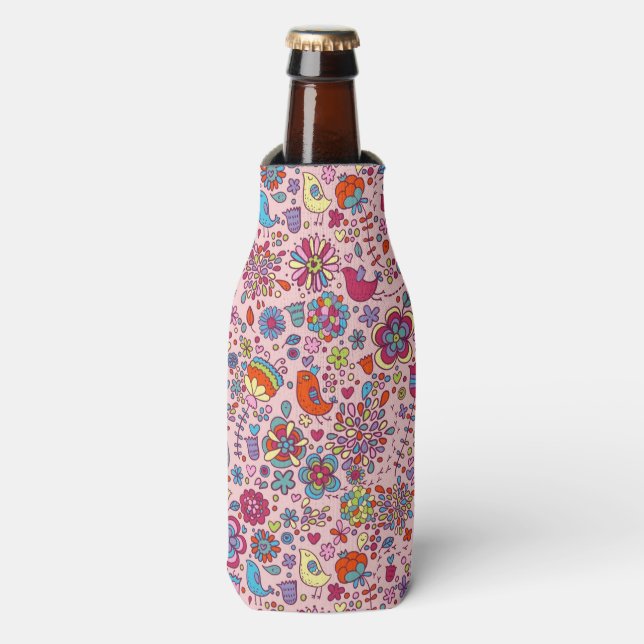 Spring pattern with colorful flowers bottle cooler (Bottle Front)