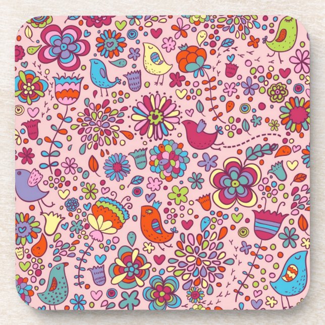 Spring pattern with colorful flowers coaster (Front)