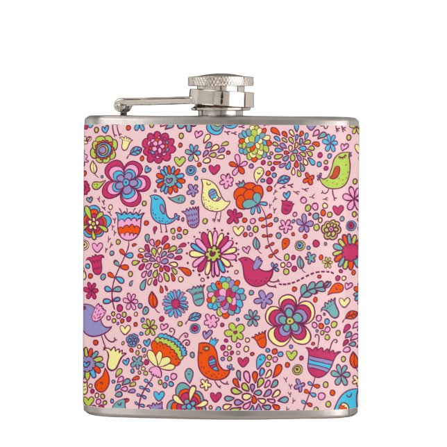 Spring pattern with colorful flowers flask (Front)