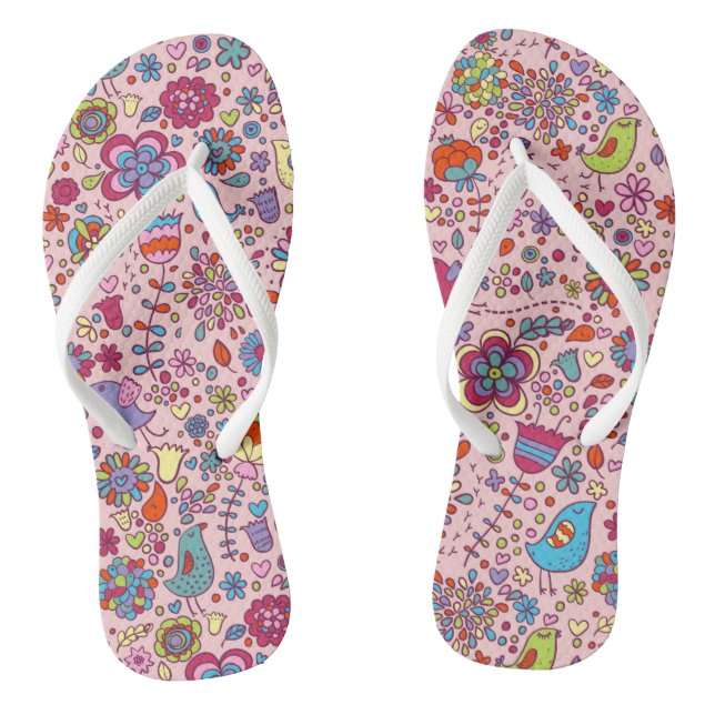 Spring pattern with colorful flowers flip flops (Footbed)