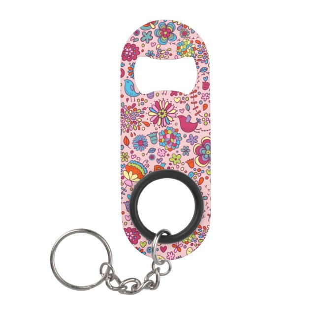 Spring pattern with colorful flowers keychain bottle opener (Front)
