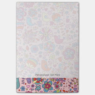 Spring pattern with colorful flowers post-it notes