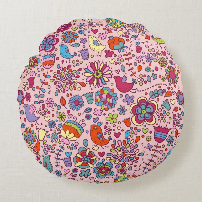 Spring pattern with colorful flowers round pillow (Front)