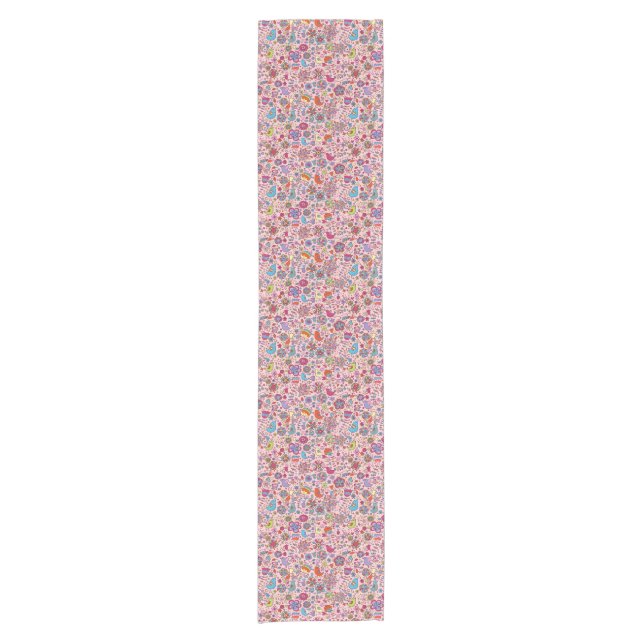 Spring pattern with colorful flowers short table runner (Front)