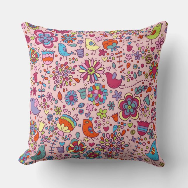 Spring pattern with colorful flowers throw pillow (Front)