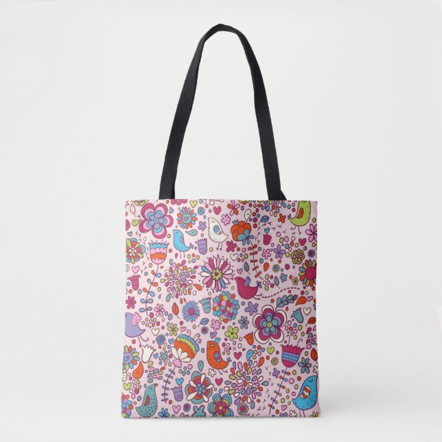 Spring pattern with colorful flowers tote bag (Front)