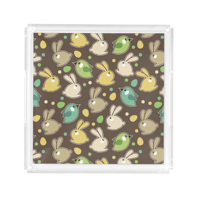 spring pattern with easter eggs,birds acrylic tray (Front)