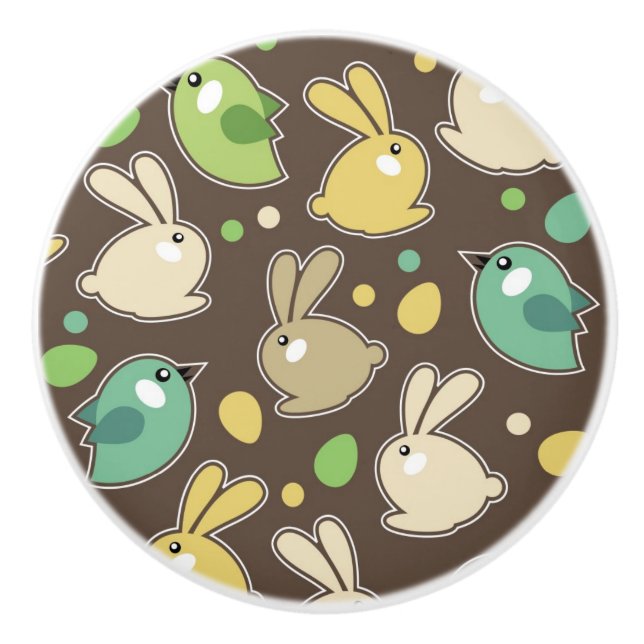 spring pattern with easter eggs,birds ceramic knob (Front)