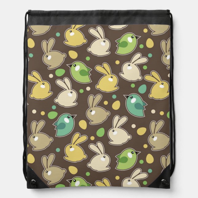 spring pattern with easter eggs,birds drawstring bag (Front)