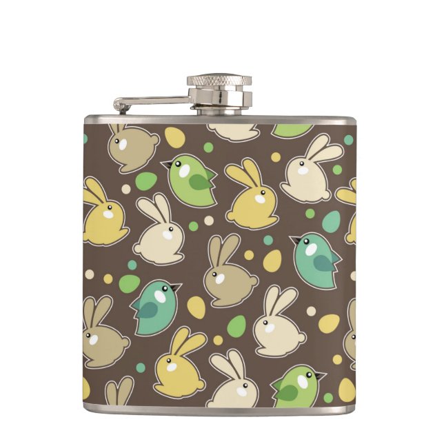 spring pattern with easter eggs,birds flask (Front)