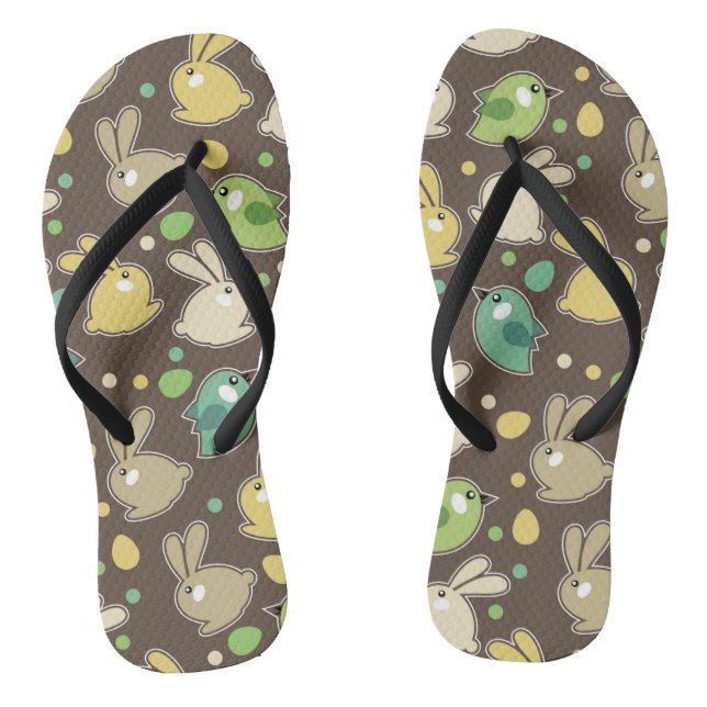 spring pattern with easter eggs,birds flip flops (Footbed)