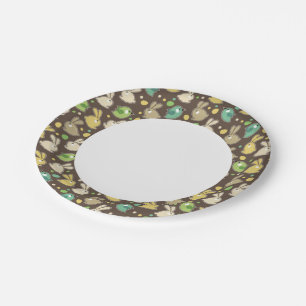 spring pattern with easter eggs,birds paper plates