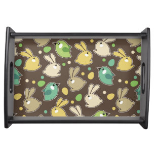 spring pattern with easter eggs,birds serving tray