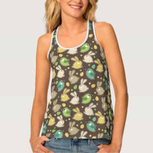 spring pattern with easter eggs,birds tank top