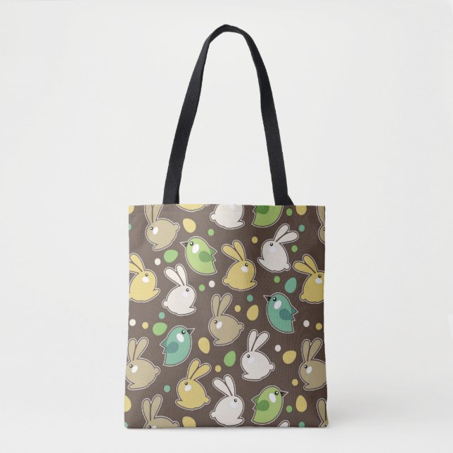 spring pattern with easter eggs,birds tote bag (Front)