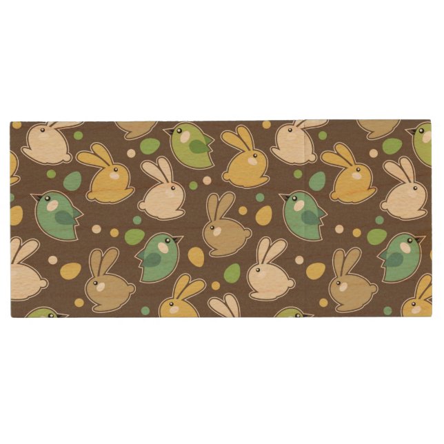spring pattern with easter eggs,birds wood USB flash drive (Front)