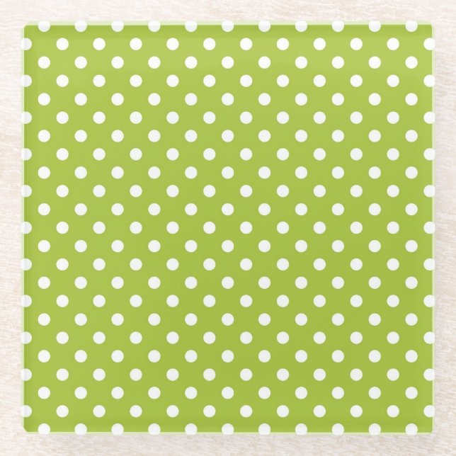Spring pattern with white polka dots glass coaster (Front)