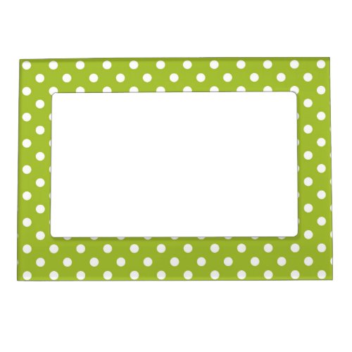 Spring pattern with white polka dots magnetic photo frame