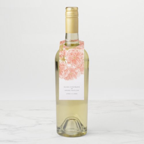 Spring peach blossom floral custom wedding bottle hanger tag