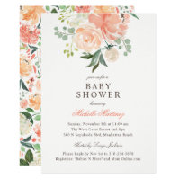 Spring Peach Blush Watercolor Floral Baby Shower Card