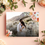 Spring Peach Floral Wedding Save the Date Photo Announcement Postcard<br><div class="desc">An elegant photo wedding save the date announcement cards perfect for spring wedding theme. It features intricate watercolor floral and botanical arrangements in peach, white and pink colors. It also has two monograms at the back and a wedding website for you to personalize. ( Placement Photo courtesy of Priscilla on...</div>