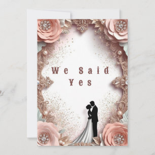 💐 Spring Peach Floral Wedding With Couple 🌷 Invitation