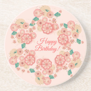 Spring Peach Flowers Garden Floral Decoration Boho Coaster