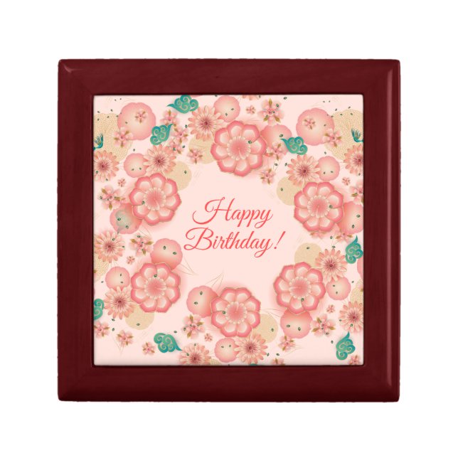 Spring Peach Flowers Garden Floral Decoration Boho Gift Box (Front)