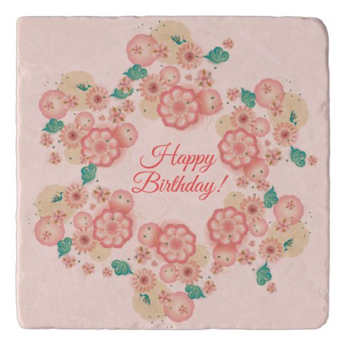 Spring Peach Flowers Garden Floral Decoration Boho Trivet