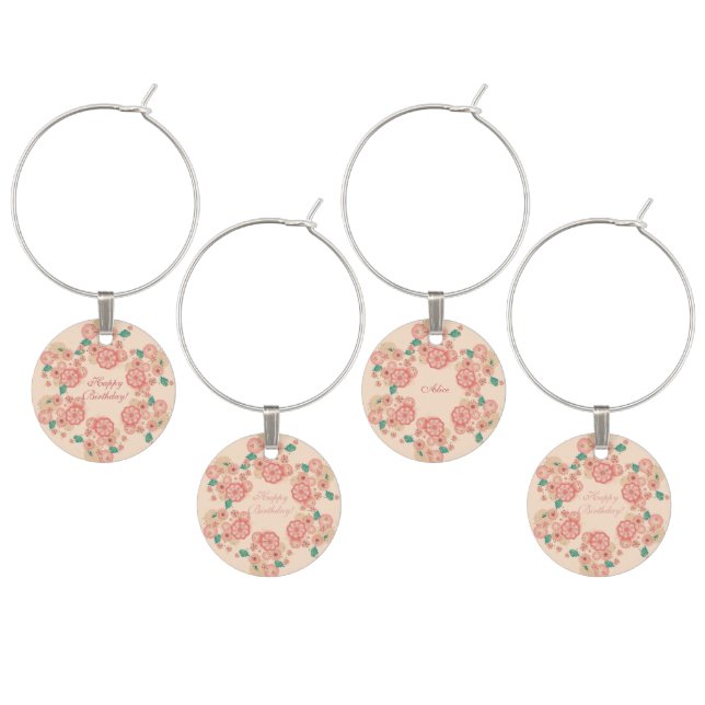 Spring Peach Flowers Garden Floral Decoration Boho Wine Charm (Staggered)