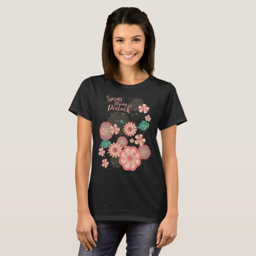 Spring Peach Garden Flying Peacock Floral Ornament T_Shirt