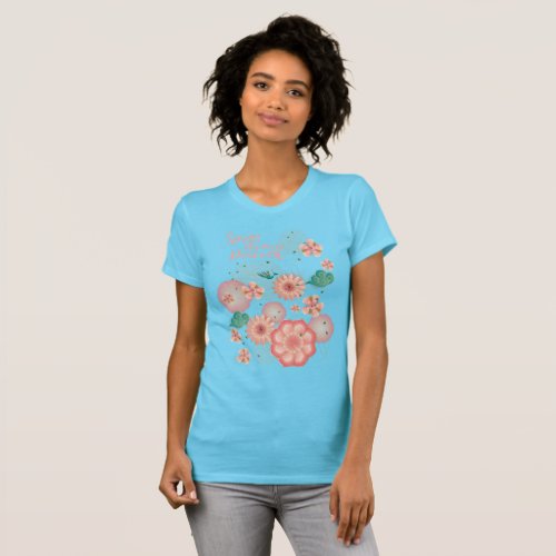 Spring Peach Garden Flying Peacock Floral Ornament T_Shirt