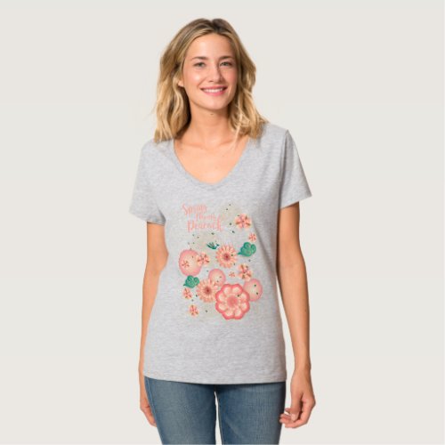 Spring Peach Garden Flying Peacock Floral Ornament T_Shirt