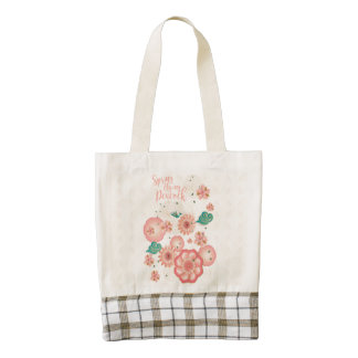 Spring Peach Garden Flying Peacock Floral Ornament Zazzle HEART Tote Bag