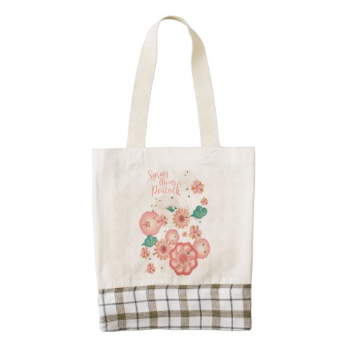 Spring Peach Garden Flying Peacock Floral Ornament Zazzle HEART Tote Bag