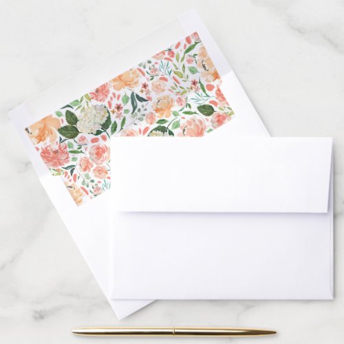 Spring Peach Watercolor Floral Custom Color Envelope Liner