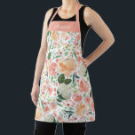Spring Peach Watercolor Floral Personalized Name Apron<br><div class="desc">Personalized with name; band at the top and strap color is editable. Watercolor floral in light peach and coral; customize to change the background color.</div>