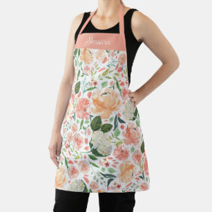 Spring Peach Watercolor Floral Personalized Name Apron