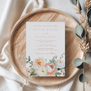 Spring Peach White Blush Floral Wedding Rose Gold Foil Invitation