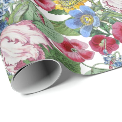 Spring Peonies Tulips Flowers Garden Wrapping Paper