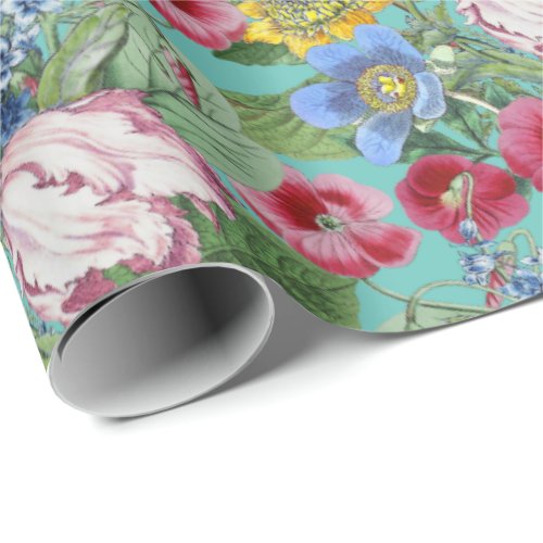 Spring Peonies Tulips Flowers Garden Wrapping Paper