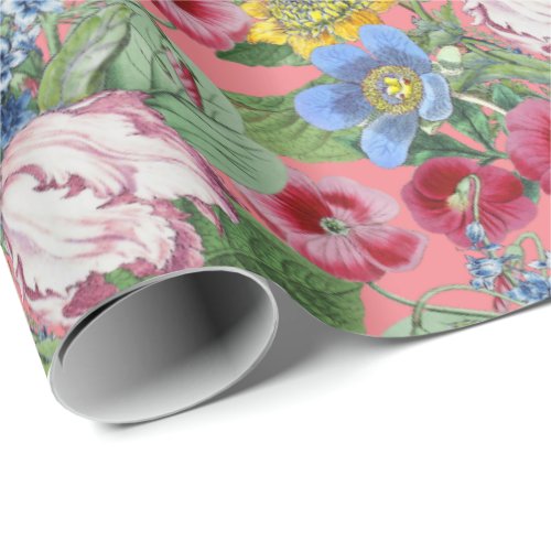 Spring Peonies Tulips Flowers Garden  Wrapping Paper