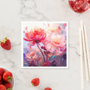 Spring Peony Bloom Garden Watercolor Napkins