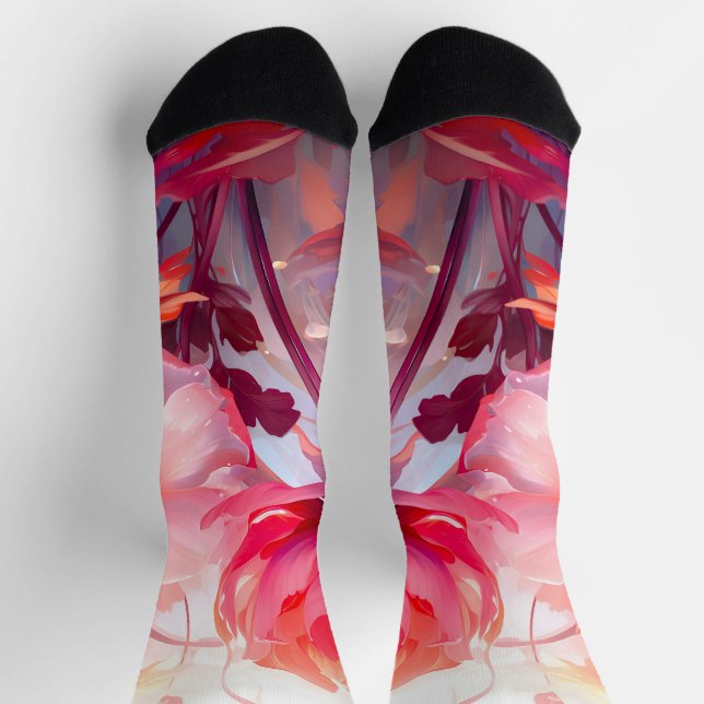 Spring Peony Bloom Garden Watercolor Socks (Top)