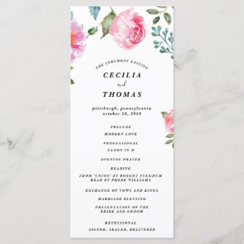 Spring Peony Floral Wedding Program by blush_printables at Zazzle