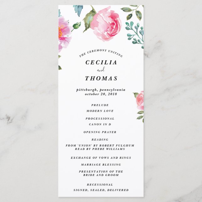 Spring Peony Floral Wedding Program (Front)