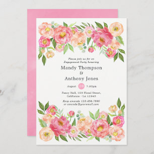 Spring Peony Flowers Engagement Party Invitation