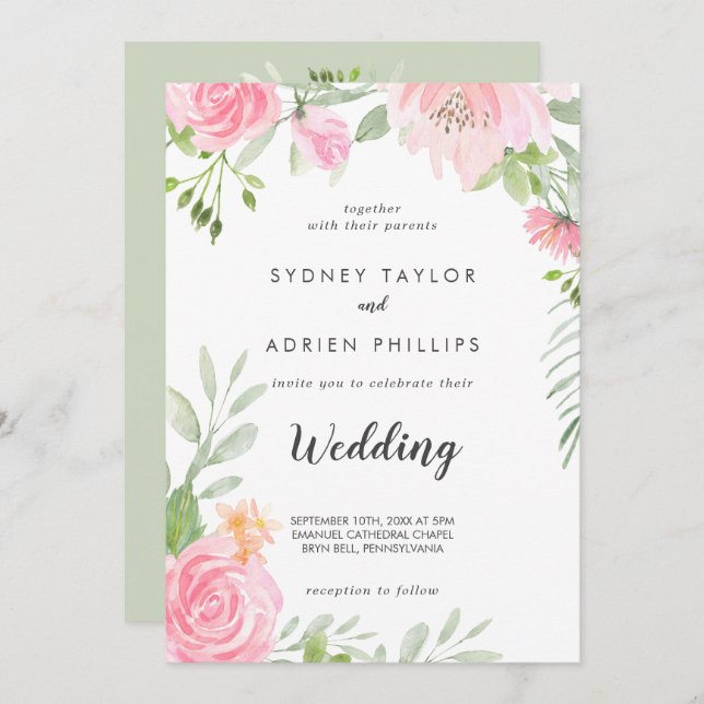Spring Peony Front and Back Wedding Invitation (Front/Back)