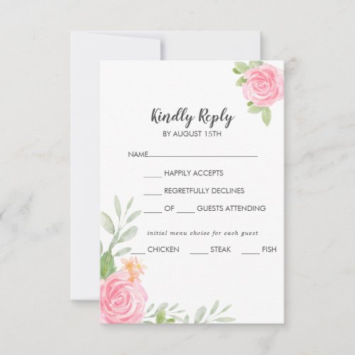 Spring Peony Menu Choice Wedding RSVP Card